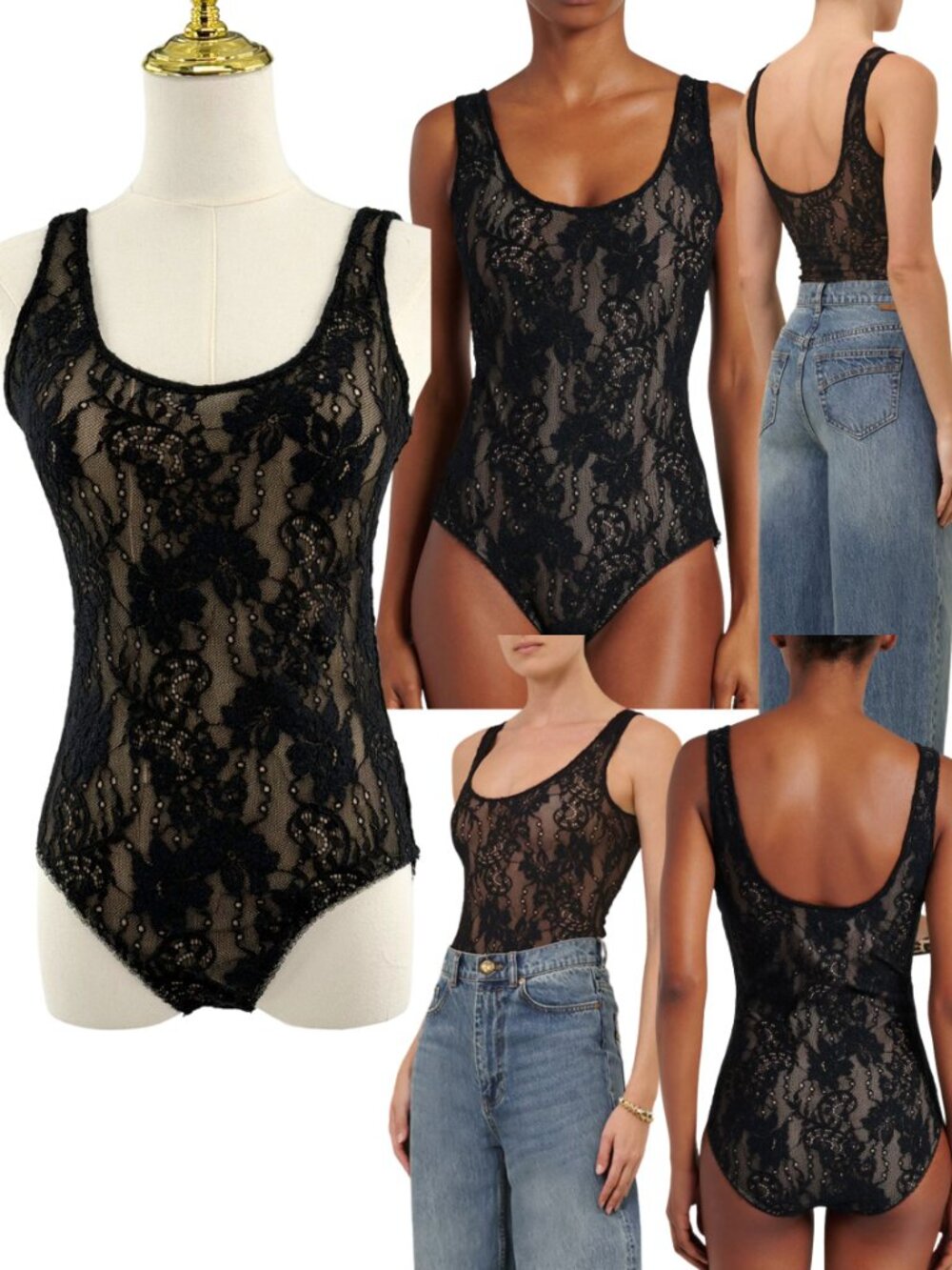 🆕 ZIMMERMANN 🧿 NWOT Black Lace Scoop Neck Bodysuit - Sz 1 US 6